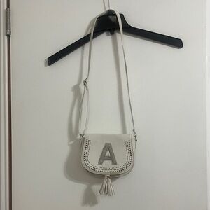 Justice Girls White Crossbody Bag with Tassel with Initial A